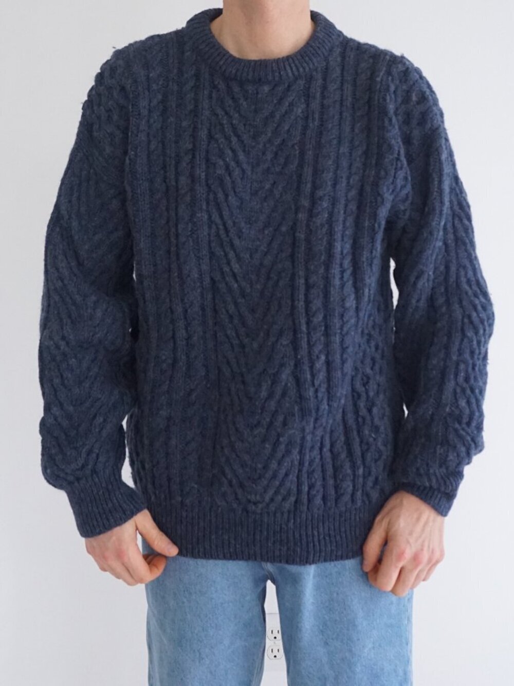 Vintage Liberty Navy Cable Knit Sweater British Heavy Fisherman Crewneck L